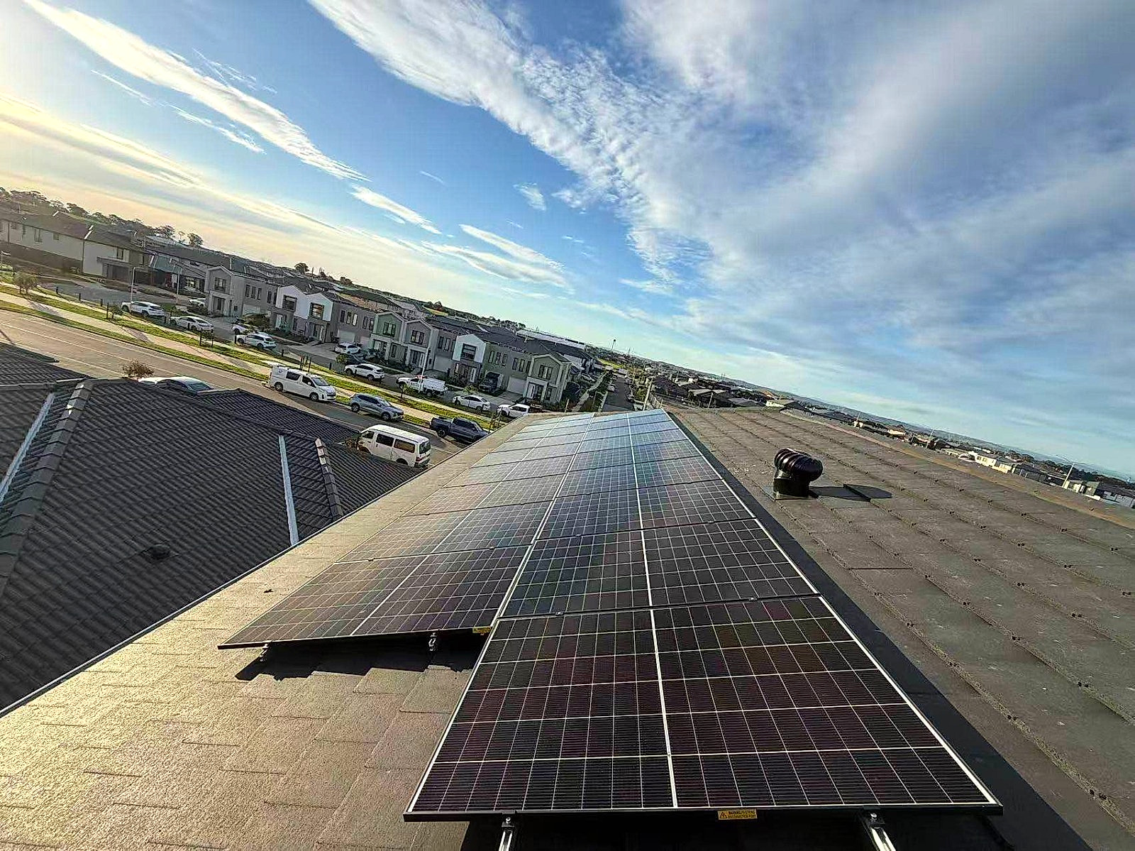 Solar panel array installed on residential rooftop